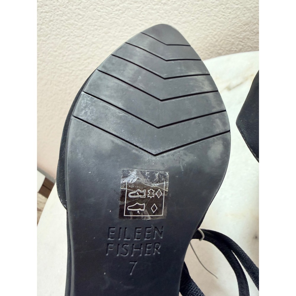 Eileen Fisher Jilly Black Nubuck Leather Block Heel Ankle Strap Pumps Size 7 - Picture 6 of 8
